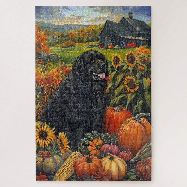 Neufundland Hund Herbst Ernte Erntedank Puzzle (Vertikal)