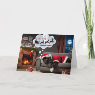 Neufundland Hund in Santa Anzug Dreaming Card Feiertagskarte