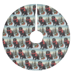 Neufundland Hund in Schnee Weihnachten Polyester Weihnachtsbaumdecke