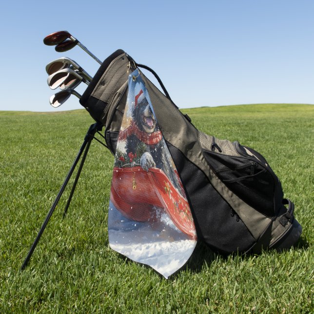 Neufundland Hund in Sledge Let it Snow Christmas Golfhandtuch (Gras)