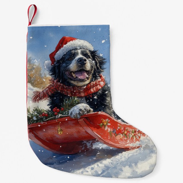 Neufundland Hund in Sledge Let it Snow Christmas Kleiner Weihnachtsstrumpf (Vorderseite)