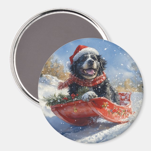 Neufundland Hund in Sledge Let it Snow Christmas Magnet (Vorderseite/Rückseite)