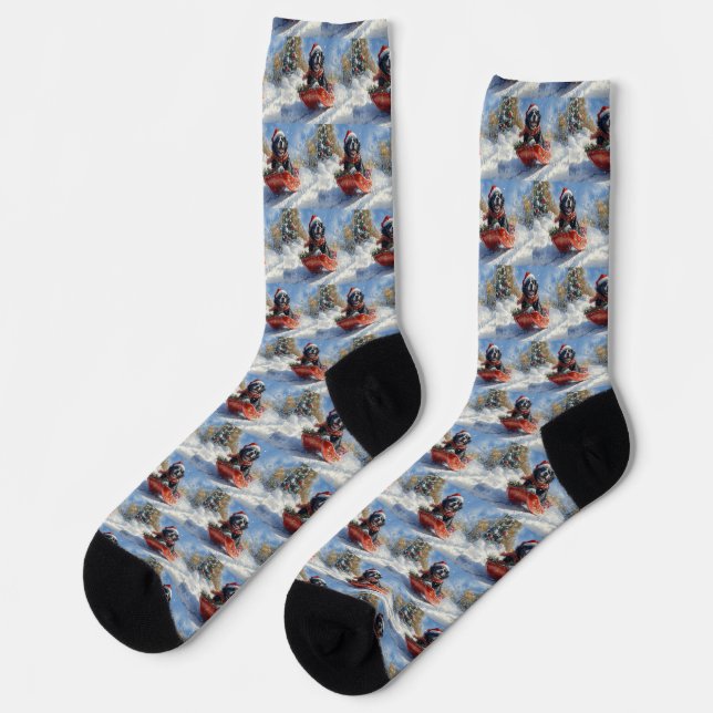 Neufundland Hund in Sledge Let it Snow Christmas Socken (Linkes Detail)