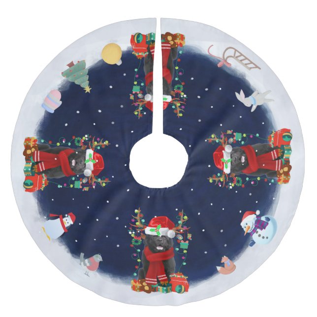 Neufundland Hund Lass es schneien Polyester Weihnachtsbaumdecke (Vorderseite)