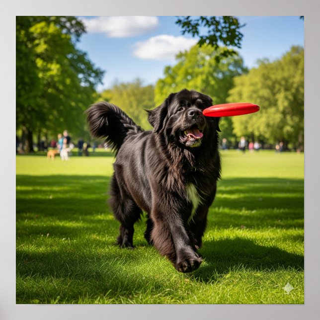 Neufundland Hund mit Frisbee Poster (Vorne)
