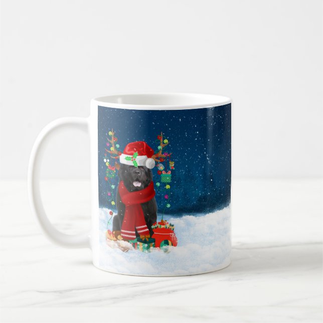 Neufundland Hund mit Weihnachtsgeschenken Kaffeetasse (Links)