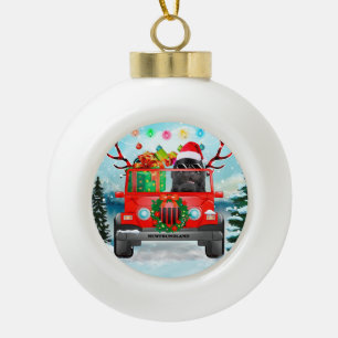 Neufundland Hund mit Weihnachtsgeschenken Keramik Kugel-Ornament