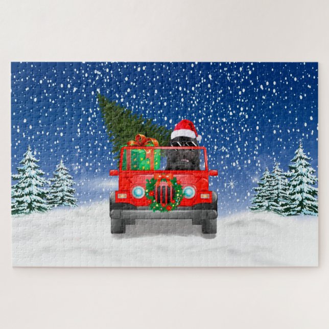 Neufundland Hund mit Weihnachtsgeschenken Puzzle (Horizontal)