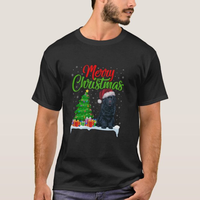 Neufundland Hund Weihnachtsbaum Lichter Funny Xmas T-Shirt (Vorderseite)