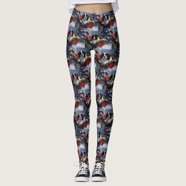 Neufundland Hund Weihnachtsfest Leggings (Vorderseite)