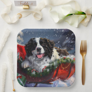 Neufundland Hund Weihnachtsfest Pappteller