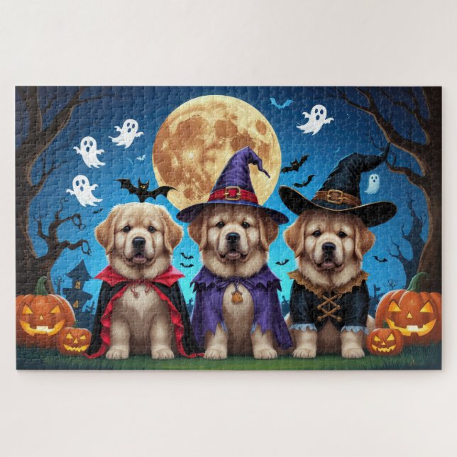 Neufundland Hunde Pumpkin Halloween Funny Puzzle (Horizontal)