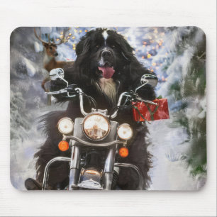 Neufundland Hunde reiten Motorrad Weihnachten Mousepad