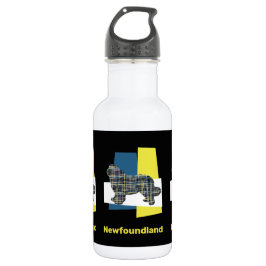 Neufundland Hunde Silhouette Gelb & Blau Grid Edelstahlflasche