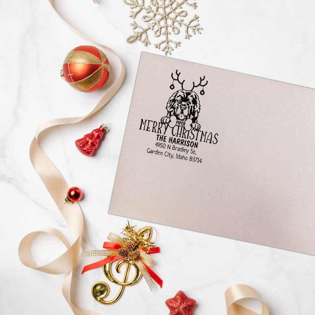 Neufundland Hunde Weihnachtszeit-Rücksendeadresse Gummistempel (Von Creator hochgeladen)