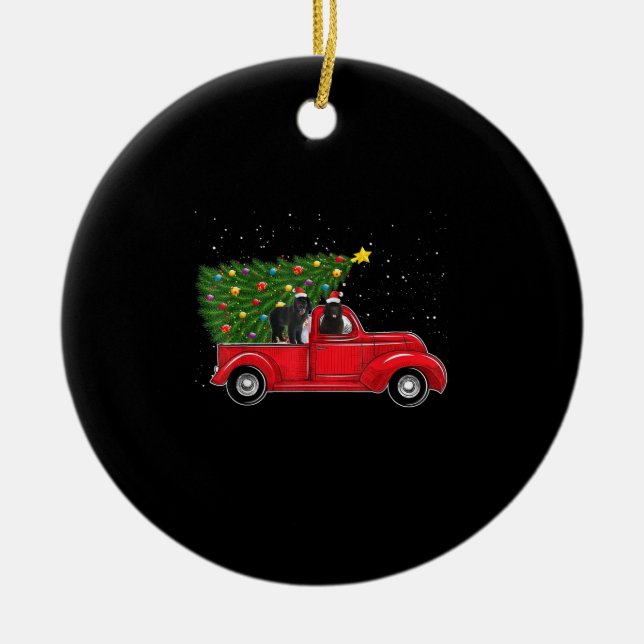 Neufundland Hundeweihnachtsfest auf Red Car Truck  Keramik Ornament (Vorne)