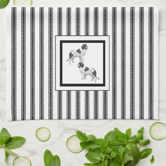 Neufundland Landseer auf schwarz-weiß Streifen Geschirrtuch (Gefaltet)