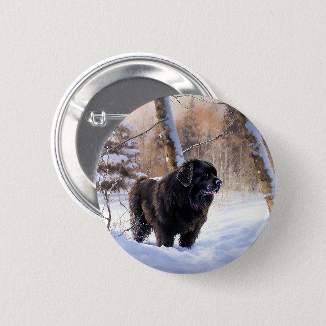 Neufundland Let It Snow Christmas Button (Vorne & Hinten)
