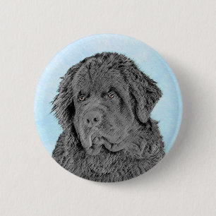 Neufundland Malerei - Niedliche Original Hunde Kun Button