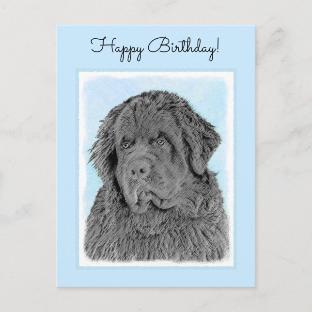 Neufundland Malerei - Niedliche Original Hunde Kun Postkarte (Vorderseite)