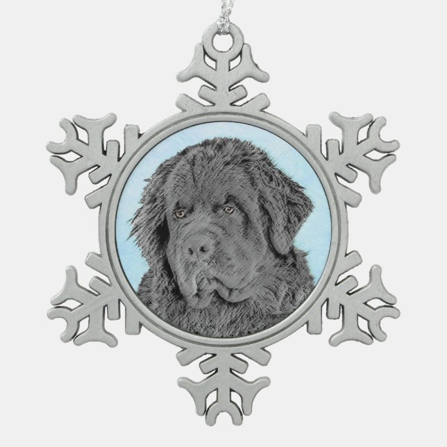 Neufundland Malerei - Niedliche Original Hunde Kun Schneeflocken Zinn-Ornament (Vorderseite)