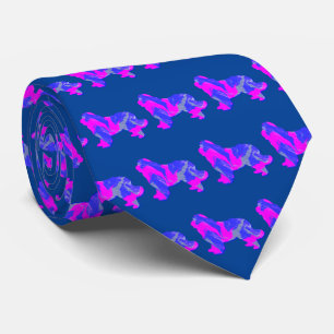 Neufundland Newfie Dog Pink Silhouette Blue Neck Krawatte