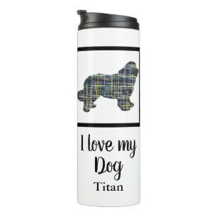 Neufundland / Newfie Dog Y&B Grid Silhouette Thermosbecher