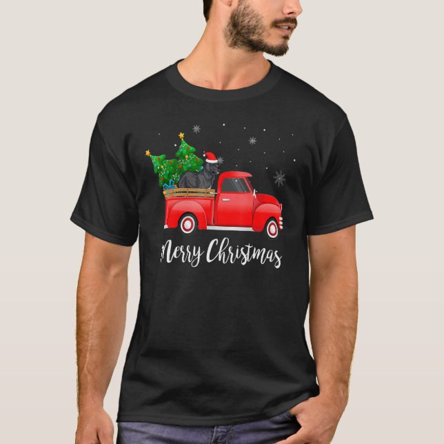 Neufundland Red Truck Weihnachtsbaum Xmas Hund T-Shirt (Vorderseite)