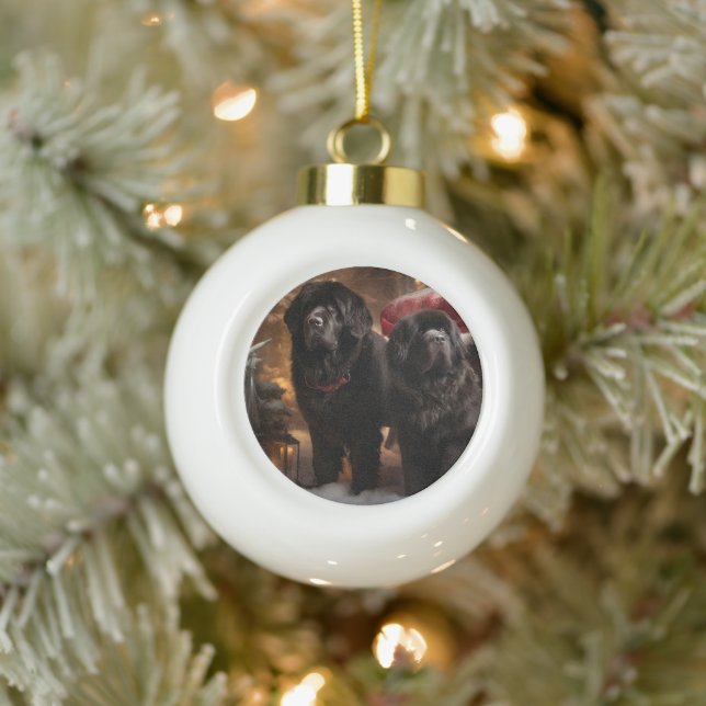 Neufundland Snowy Sleigh Weihnachtsdekor Keramik Kugel-Ornament (Baum)