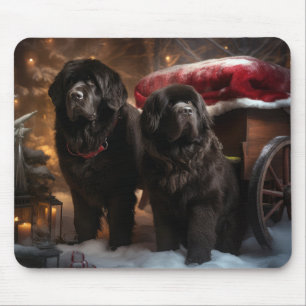 Neufundland Snowy Sleigh Weihnachtsdekor Mousepad