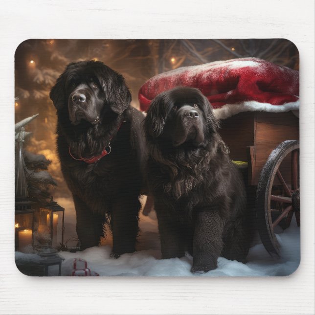 Neufundland Snowy Sleigh Weihnachtsdekor Mousepad (Vorne)