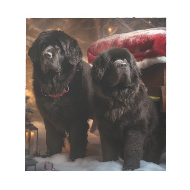 Neufundland Snowy Sleigh Weihnachtsdekor Notizblock (Vorderseite)