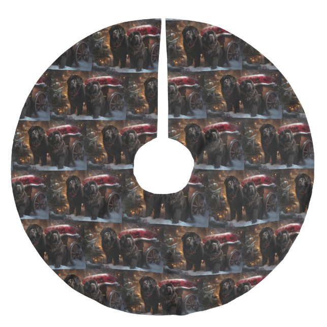 Neufundland Snowy Sleigh Weihnachtsdekor Polyester Weihnachtsbaumdecke (Vorderseite)