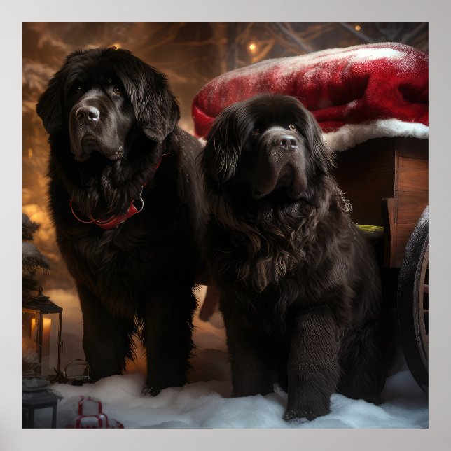 Neufundland Snowy Sleigh Weihnachtsdekor Poster (Vorne)