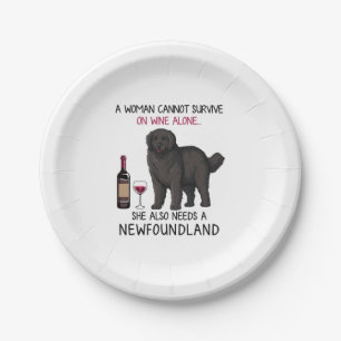 Neufundland und Wein Funny Dog Pappteller