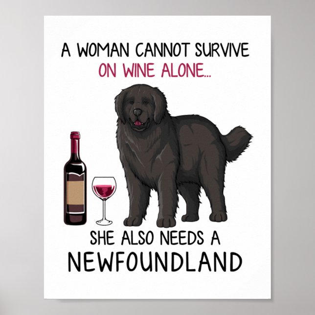 Neufundland und Wein Funny Dog Poster (Vorne)
