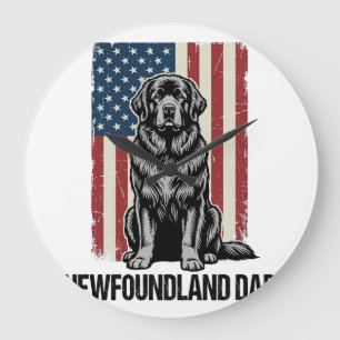 Neufundland-Vater Patriotischer Hund Vintage Große Wanduhr