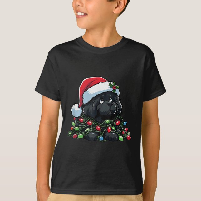 Neufundland Weihnachtsbeleuchtung Hund Funny Xmas T-Shirt (Vorderseite)