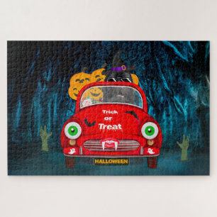 Neufundländer fährt Auto Gruseliges Halloween Puzzle