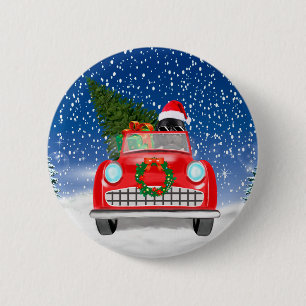 Neufundländer fährt Auto im Schnee Weihnachten  Button