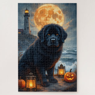 Neufundländer Grusel-Leuchtturm Halloween-Porträt Puzzle