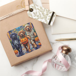 Neufundländer Halloween-Kostüme beim Trick-or-Trea Quadratischer Aufkleber