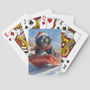 Neufundländer-Hund im Schlitten Lass es schneien W Spielkarten