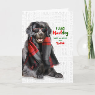 Neufundländer-Hund Lustige Flöhe Navidog mit Namen Feiertagskarte