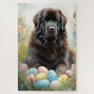 Neufundländer Hund mit Ostereiern Feiertag Puzzle
