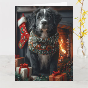 Neufundländer-Hund mit Weihnachtsgeschenken Kamin Karte