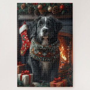 Neufundländer-Hund mit Weihnachtsgeschenken Kamin Puzzle