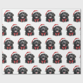 Neufundländer Hund mit Weihnachtsmannmütze Geschenkpapier