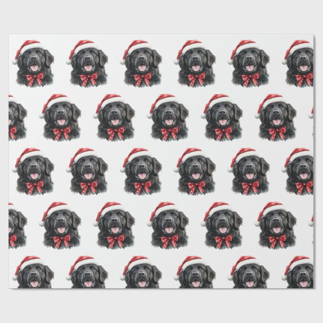 Neufundländer Hund mit Weihnachtsmannmütze Geschenkpapier (Flach)