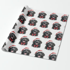 Neufundländer Hund mit Weihnachtsmannmütze Geschenkpapier
